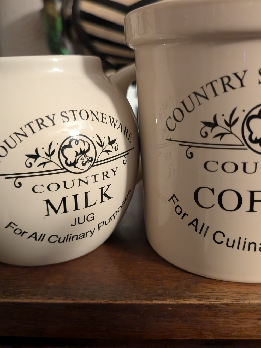 Country Stoneware Country  Coffee Container With Top And Spouted  Milk Jug